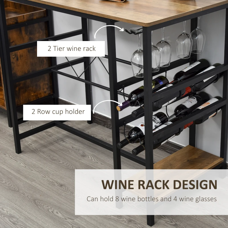 HOMCOM 3 Pieces Dining Table and Chair  Bar Bistro Set with 8-bottle Wine Rack and Cup Holder, Metal Frame for Kitchen, Dining Room, Living Room, Pub