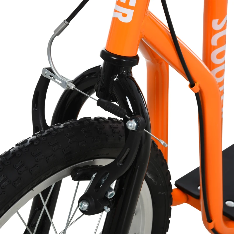 HOMCOM Youth Scooter Front and Rear Caliper Dual Brakes 16-Inch Inflatable Front Wheel Ride On Toy For Age 5+ Orange