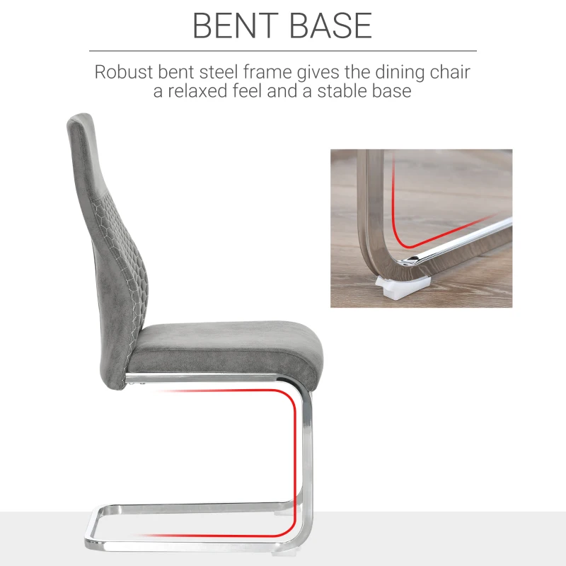 HOMCOM Set of 4 Dining Chairs Velvet-Touch Fabric High Back Accent Chair for Dining Room, Living Room with Bent Metal Base, Grey