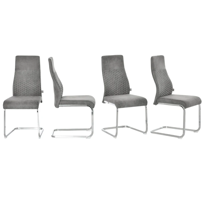 HOMCOM Set of 4 Dining Chairs Velvet-Touch Fabric High Back Accent Chair for Dining Room, Living Room with Bent Metal Base, Grey