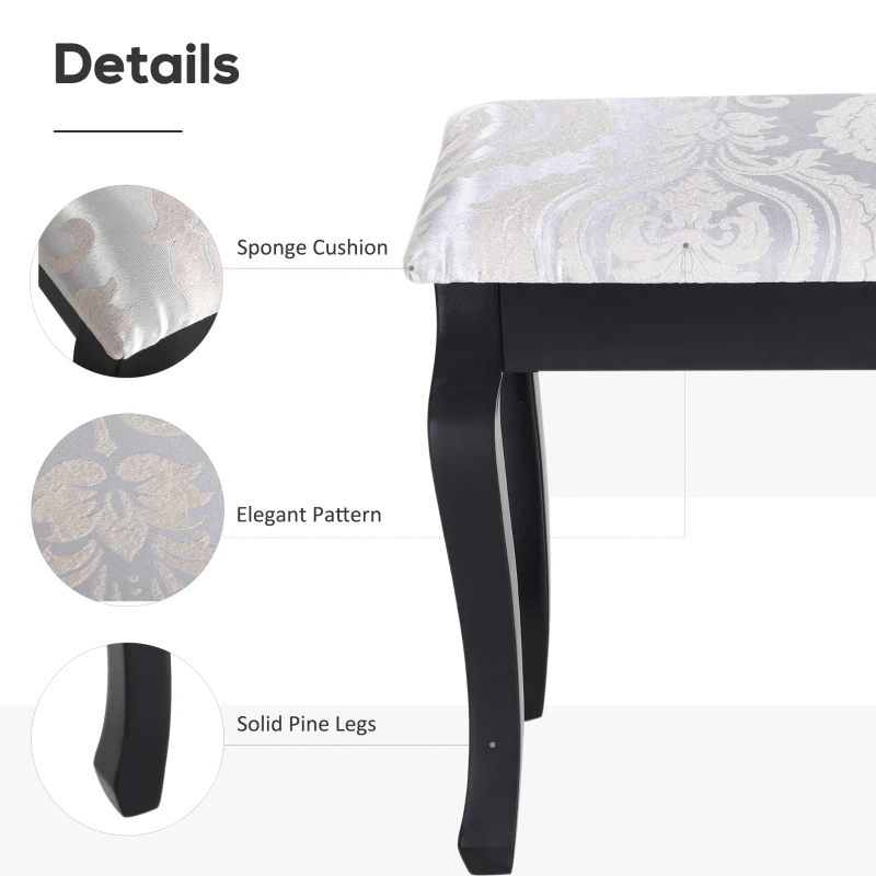 HOMCOM Dressing Table Vanity Set Vintage Desk Stool Mirror Makeup Furniture Shabby Chic Style Jewelry Cosmetic Storage w/ 5 Drawers Black