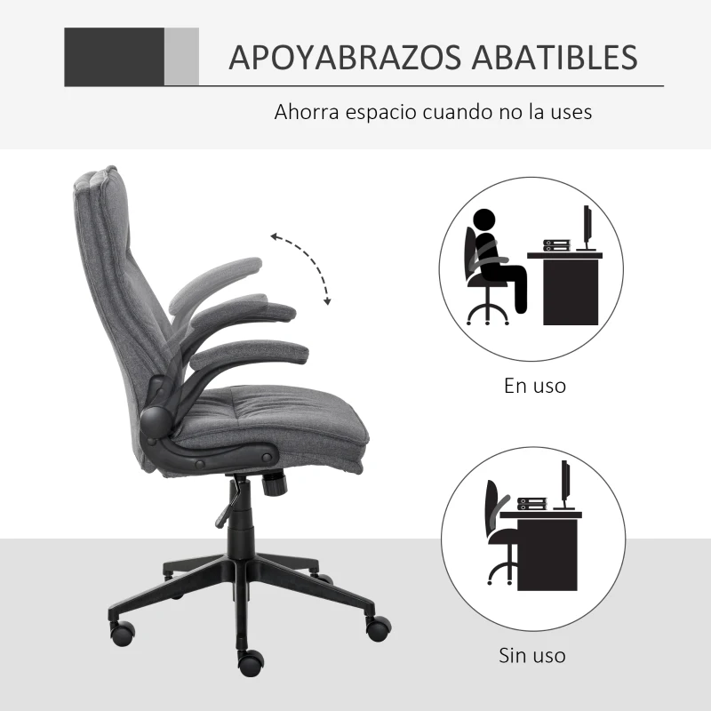 Vinsetto Silla de Oficina Ergonómica Giratorio 360° con Función Basculante Altura Ajustable y Reposabrazos Acolchado para Hogar y Oficina 67x70x108-118 cm Gris