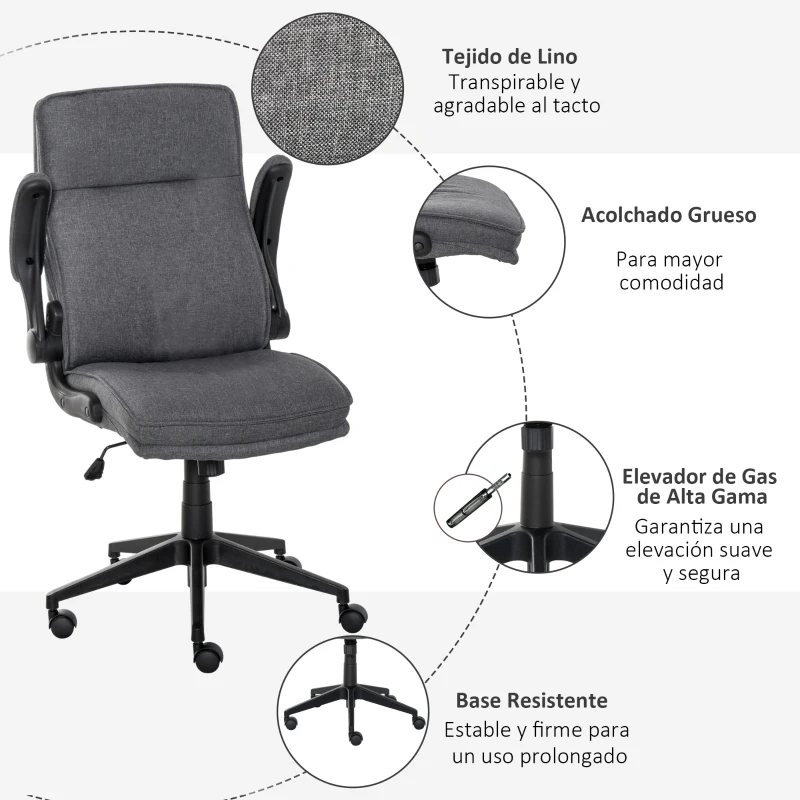 Vinsetto Silla de Oficina Ergonómica Giratorio 360° con Función Basculante Altura Ajustable y Reposabrazos Acolchado para Hogar y Oficina 67x70x108-118 cm Gris