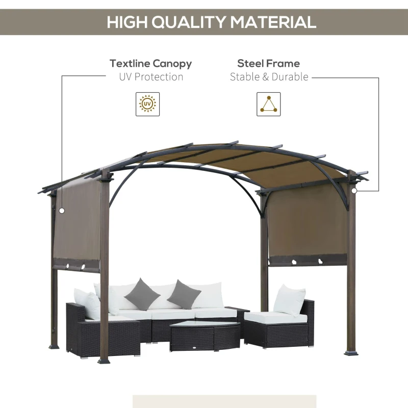 Outsunny 3 x 3m Outdoor Retractable Canopy Pergola Steel Frame Patio Pergola Shelter Sun Shade, Beige