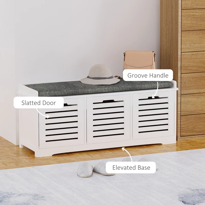 HOMCOM Upholstered Shoe Changing Bench Stool Living Room Organizer Linen Fabric Cushioned Seat Home Entryway Furniture with 3 drawer