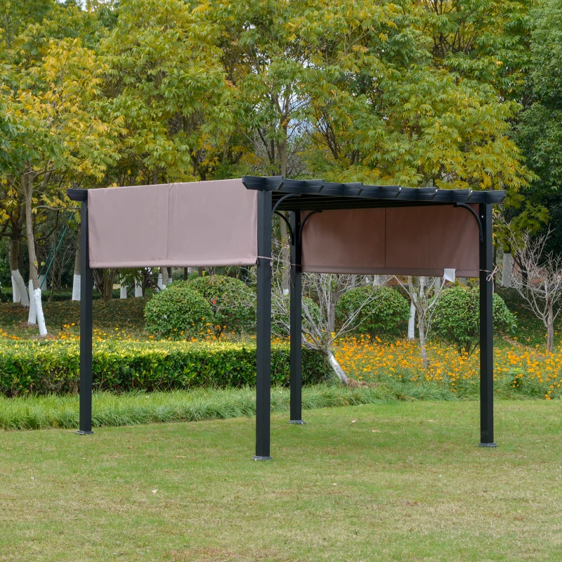 Outsunny 3m x 3m Outdoor Retractable Canopy Pergola Steel Frame Patio Pergola Shelter Sun Shade, Brown