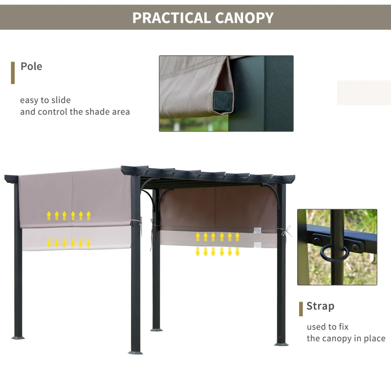 Outsunny 3m x 3m Outdoor Retractable Canopy Pergola Steel Frame Patio Pergola Shelter Sun Shade, Brown