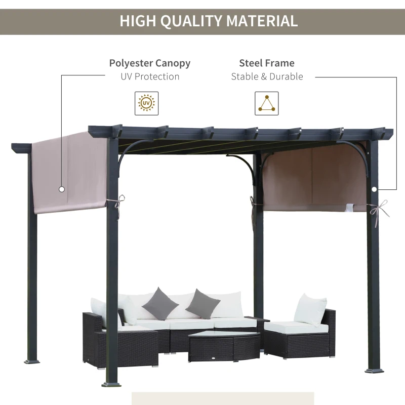 Outsunny 3m x 3m Outdoor Retractable Canopy Pergola Steel Frame Patio Pergola Shelter Sun Shade, Brown