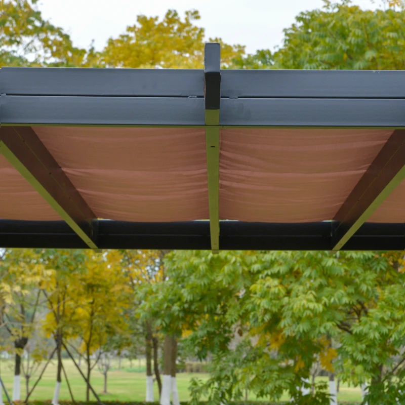 Outsunny 3m x 3m Outdoor Retractable Canopy Pergola Steel Frame Patio Pergola Shelter Sun Shade, Brown