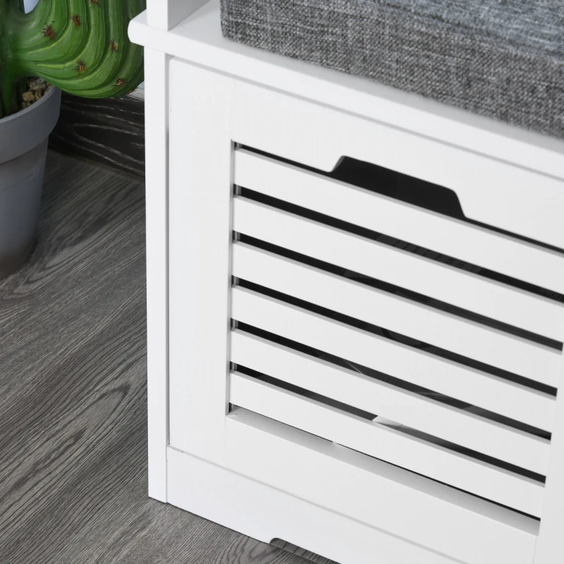 HOMCOM Upholstered Shoe Changing Bench Stool Living Room Organizer Linen Fabric Cushioned Seat Home Entryway Furniture with 3 drawer