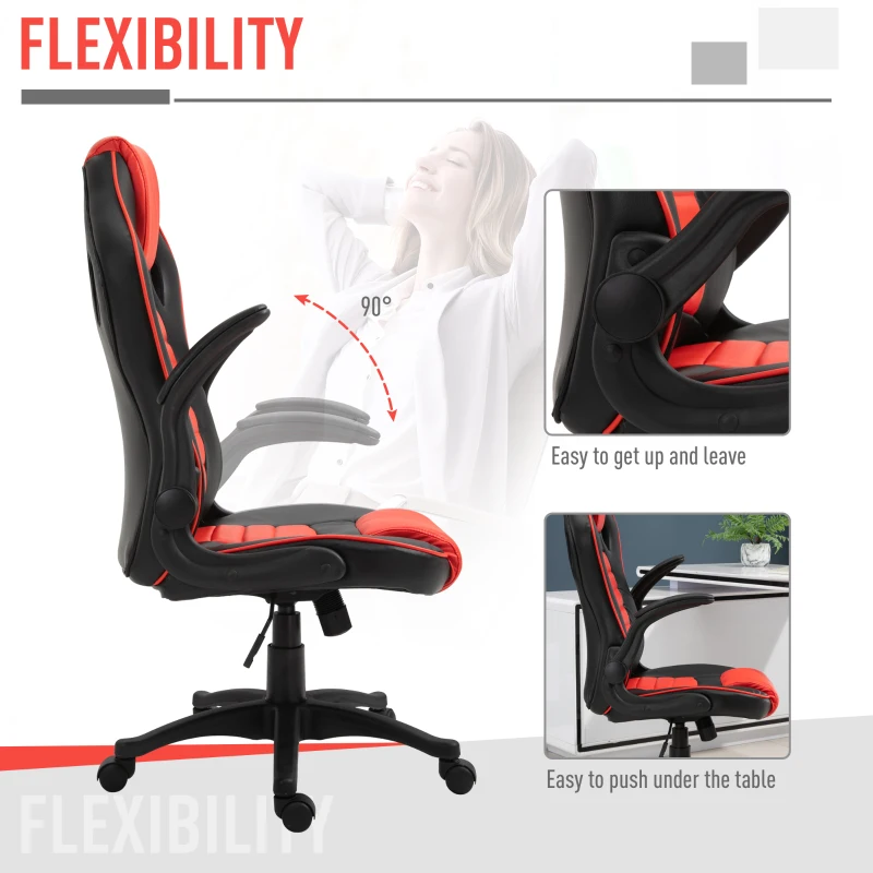 Vinsetto Home Office Video Game Racing Chair Swivel  High Back,  Ergonomic Tilt Design Flip-up Armrest Height Adjustable Free Moving for Working Relaxing