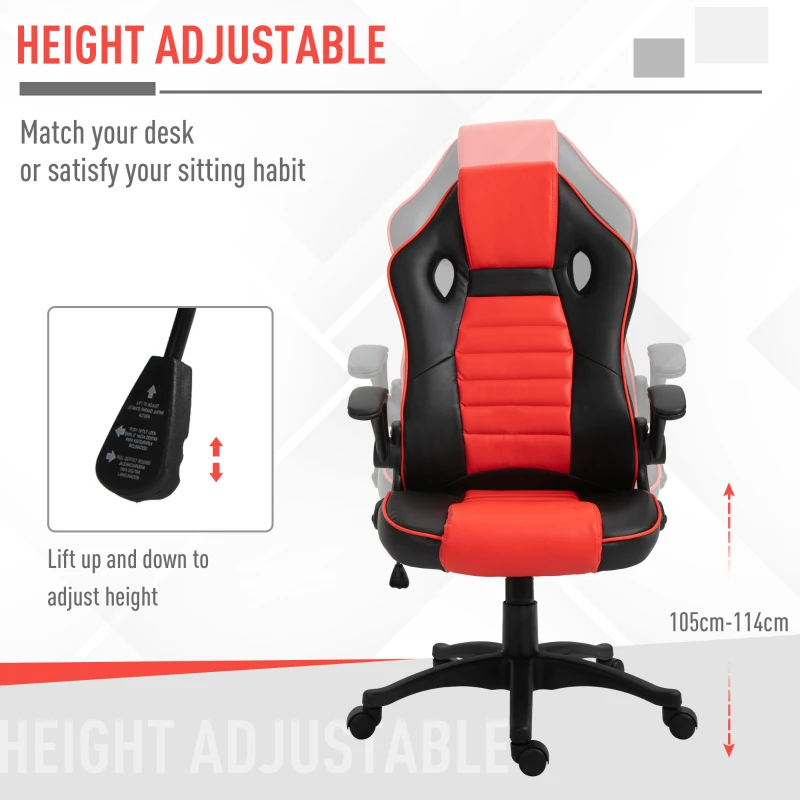 Vinsetto Home Office Video Game Racing Chair Swivel  High Back,  Ergonomic Tilt Design Flip-up Armrest Height Adjustable Free Moving for Working Relaxing