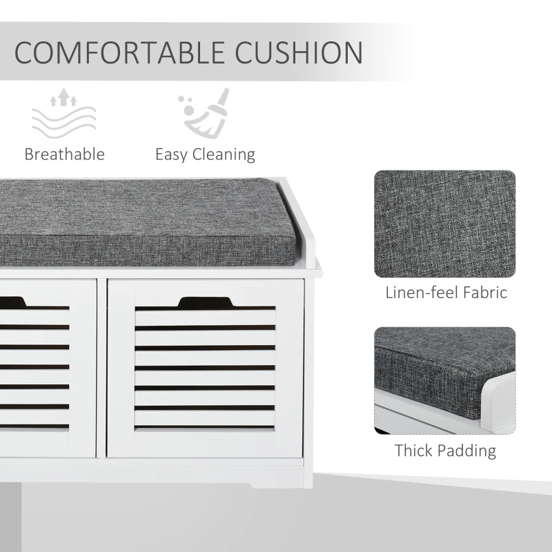 HOMCOM Upholstered Shoe Changing Bench Stool Living Room Organizer Linen Fabric Cushioned Seat Home Entryway Furniture with 3 drawer