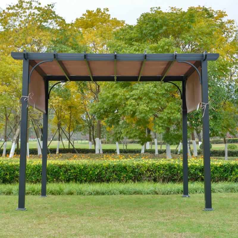 Outsunny 3m x 3m Outdoor Retractable Canopy Pergola Steel Frame Patio Pergola Shelter Sun Shade, Brown