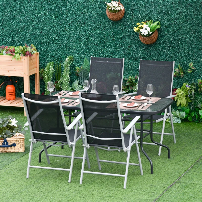 Outsunny Lot de 4 chaises de Jardin Pliantes Dossier Haut inclinable Multi-Positions accoudoirs alu. textilène Noir