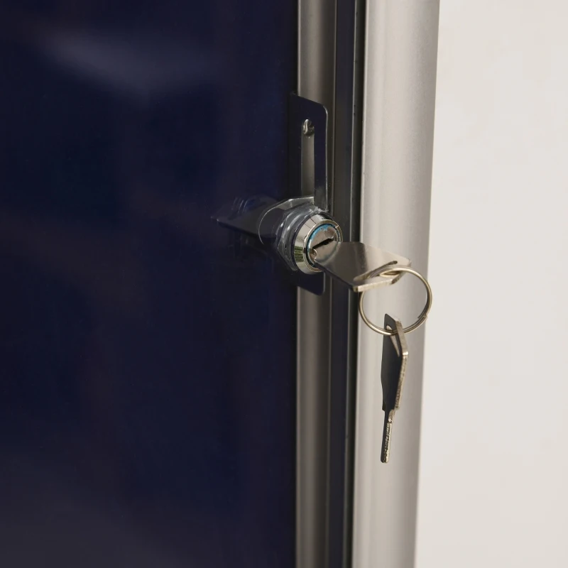 Vinsetto Vitrine d'affichage tableau d'affichage ouvert à 180 ° en alliage d'aluminium magnétique faible verrouillable 90 x 60 cm bleu et argent