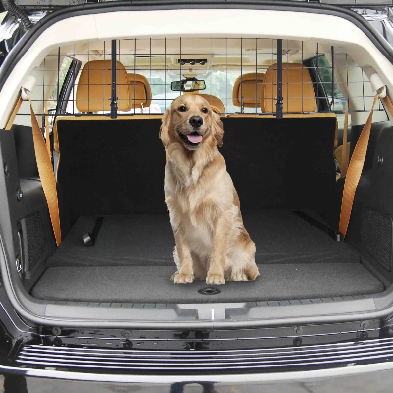 PawHut Grille de séparation voiture universelle pour chien barrière de protection animaux longueur réglable dim. 91-152L x 30H cm kit complet installation inclus métal noir