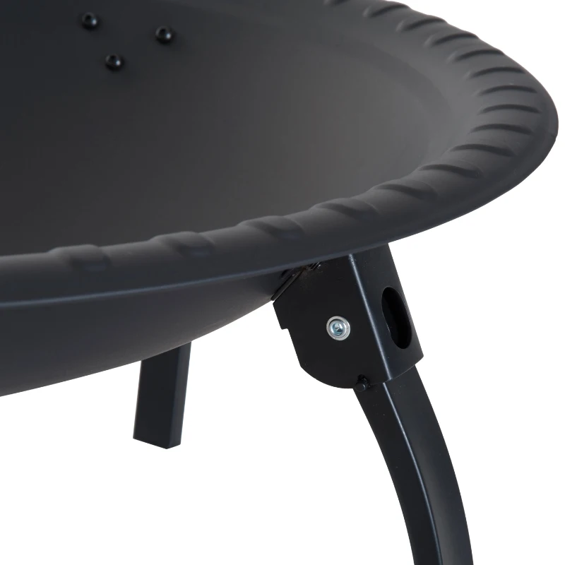 Outsunny brasero boule de feu cheminée foyer extérieur 71L x 71l x 42H cm pieds rétractables grille à charbon couvercle tisonnier métal noir