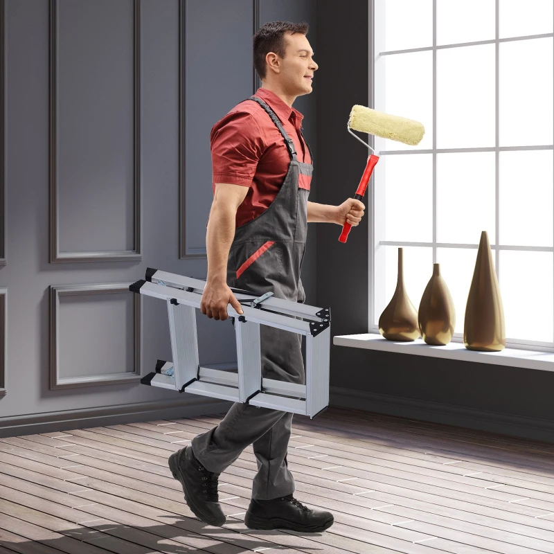 HOMCOM Marchepied escabeau double pliant antidérapant hauteur max. 59 cm charge max. 150 Kg aluminium