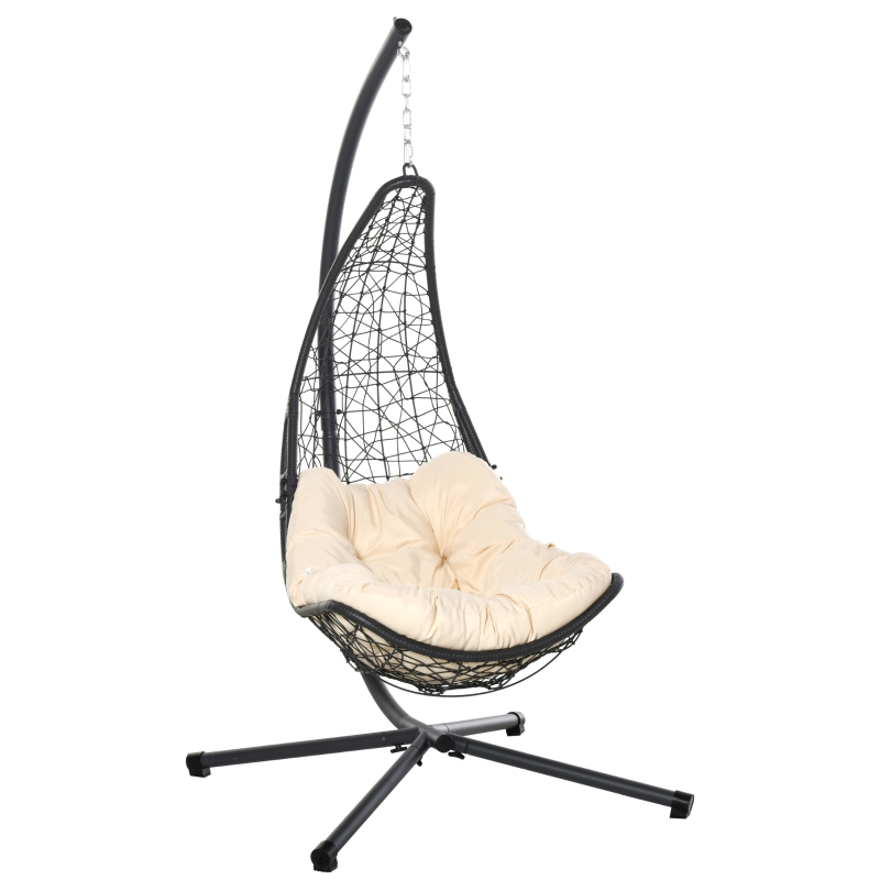 Fauteuil suspendu de jardin gris avec matelas crème