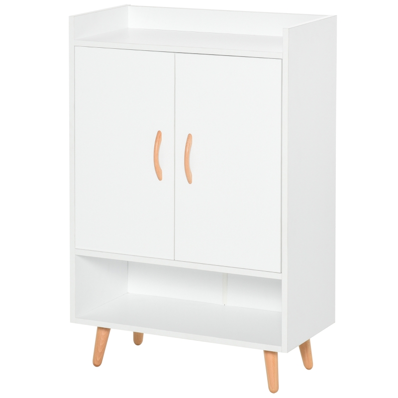 Meuble à chaussures scandinave placard 2 portes 4 étagères blanc