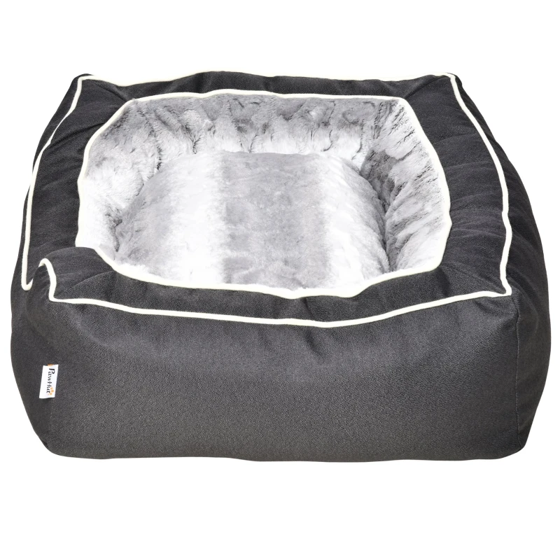 PawHut Panier chien lit pour animaux canapé chien chat coussin amovible lavable peluche confortable extra-doux coton PP tissu polyester 75 x 60 x 22 cm noir et gris