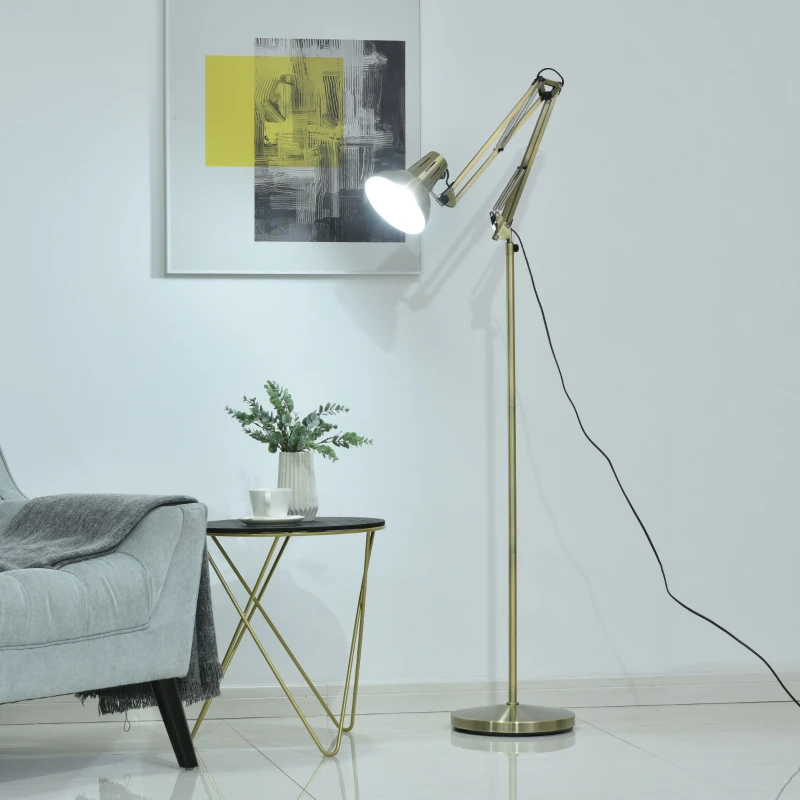 HOMCOM Lampadaire orientable design éclairage directionnel hauteur et angle réglable dim. 65L x 28l x 149-169H cm métal coloris laiton