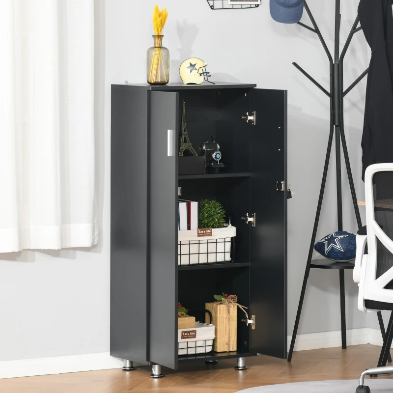 HOMCOM Armoire de Bureau verrouillable dim. 55L x 36l x 125H cm 2 étagères Pieds métal chromé Panneaux Particules Gris foncé