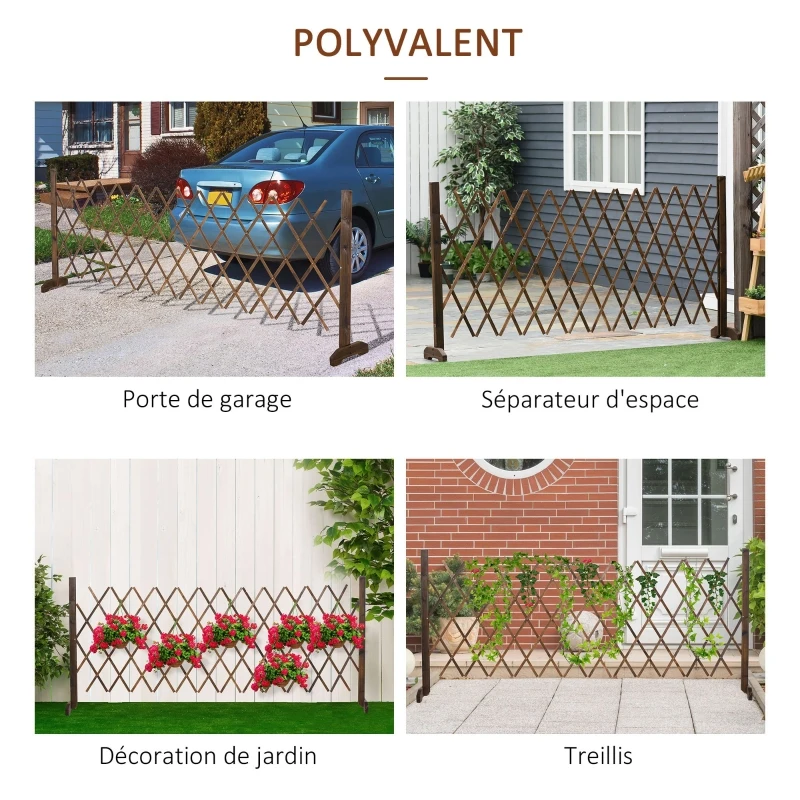 Outsunny Barrière Extensible rétractable barrière de sécurité dim. 225L x 30l x 106H cm Bois Sapin traité carbonisation