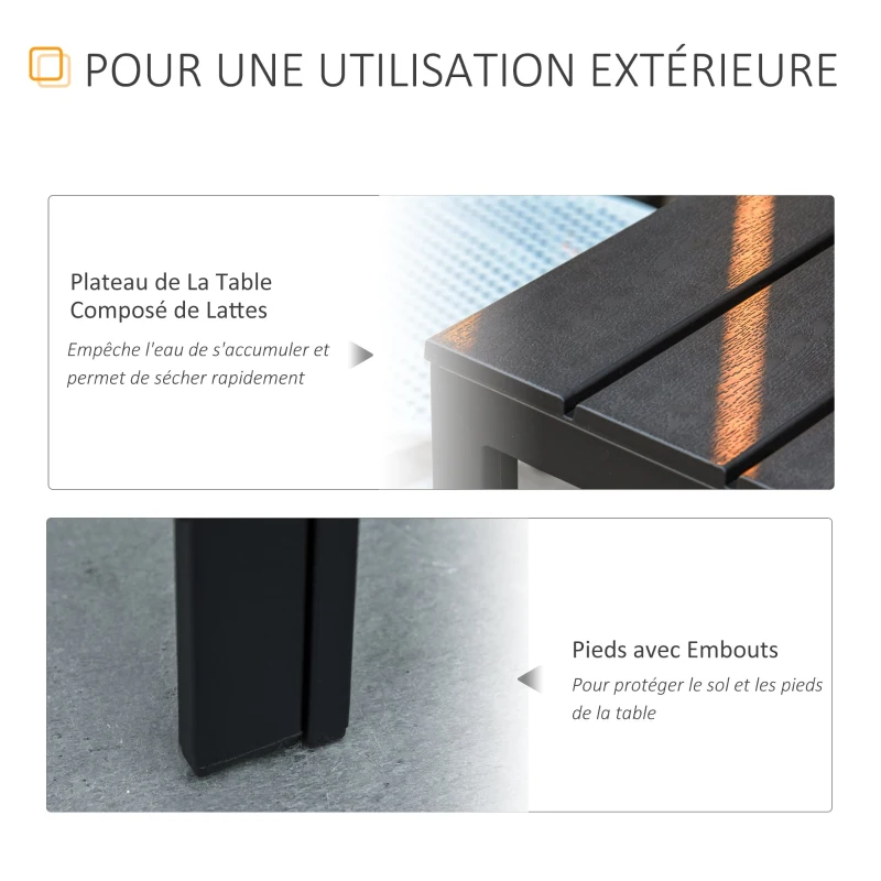 Outsunny Table carrée Bistro de Jardin dim. 78L X 78l x 74H cm châssis métal époxy Plateau PE à Lattes Imitation Bois Noir