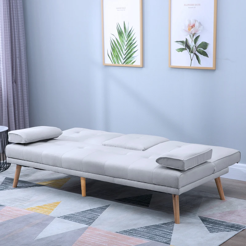 HOMCOM 3 Seater Sofa Bed Convertible Recliner Adjustable Back Thick Cushions w/ Armrest Middle Table Scandi Style Grey