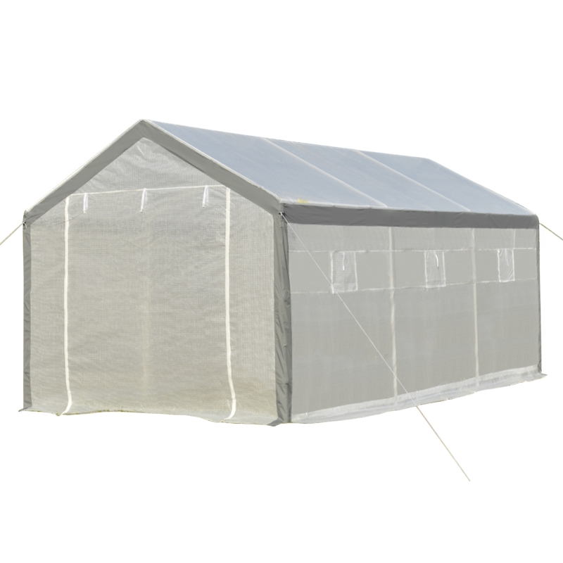 Serre de jardin tunnel surface sol 18 m² acier renforcé PE polyester blanc gris