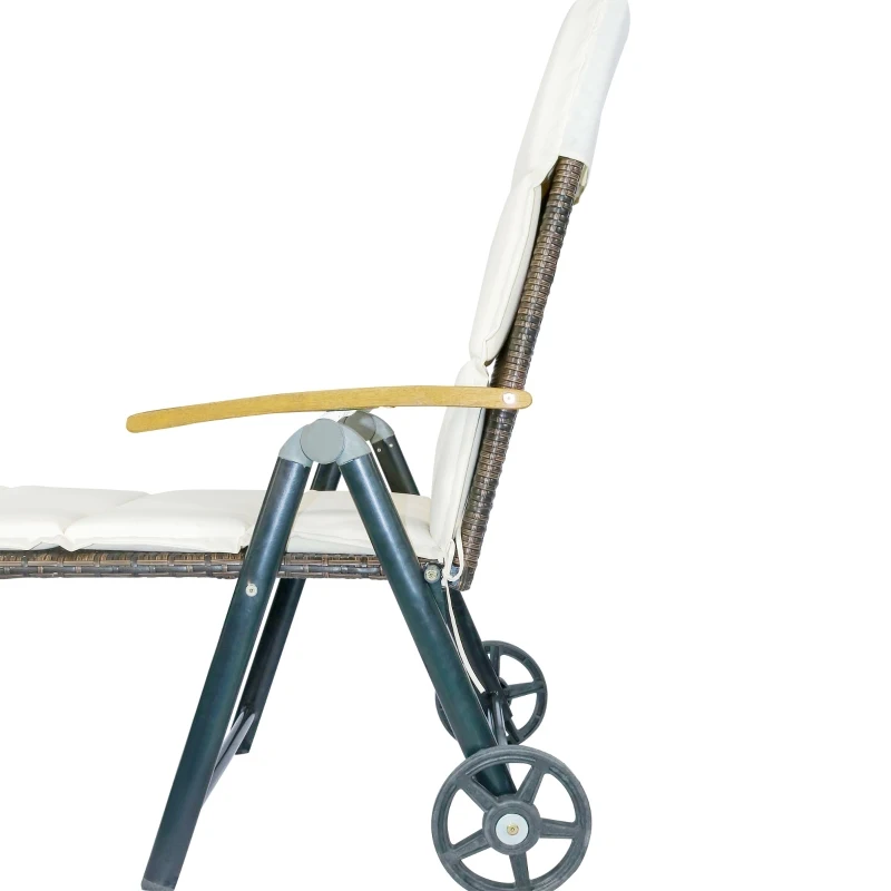 Outsunny Bain de soleil transat pliable - design colonial - dossier inclinable 4 positions roulettes - matelas inclus crème