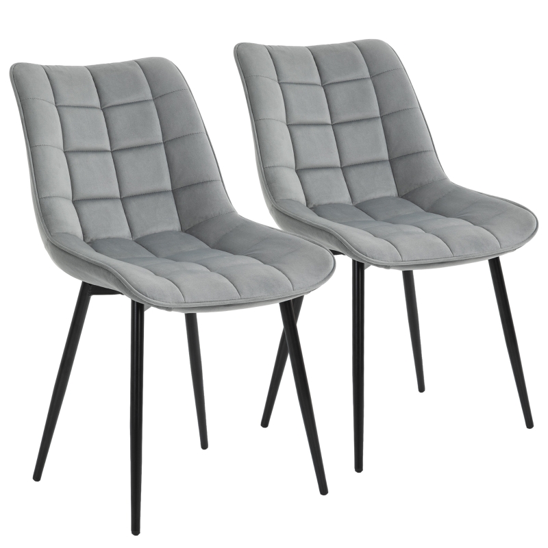 Lot de 2 chaises design capitonné pieds métal noir velours gris
