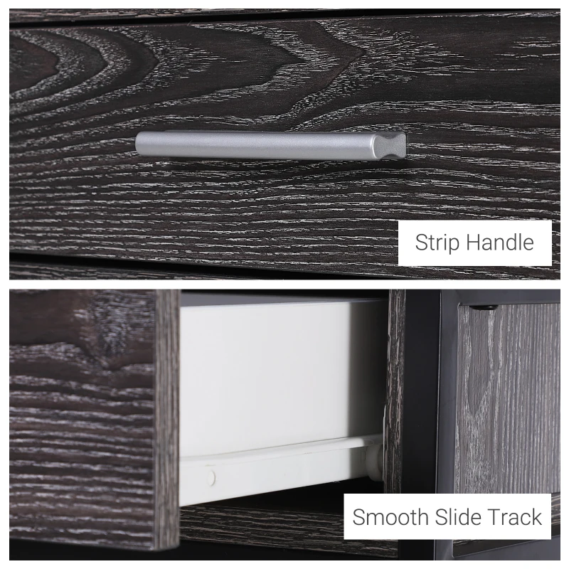 HOMCOM Console Table Worktop Bottom Shelf Home Two Drawer Industrial Minimal Style Grey Wood Tone Effect