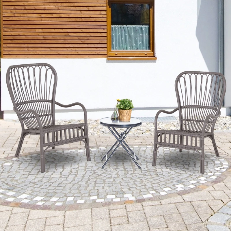 Outsunny Lot de 2 fauteuils lounge de jardin terrasse balcon - style néo-rétro - imitation rotin - polypropylène - gris
