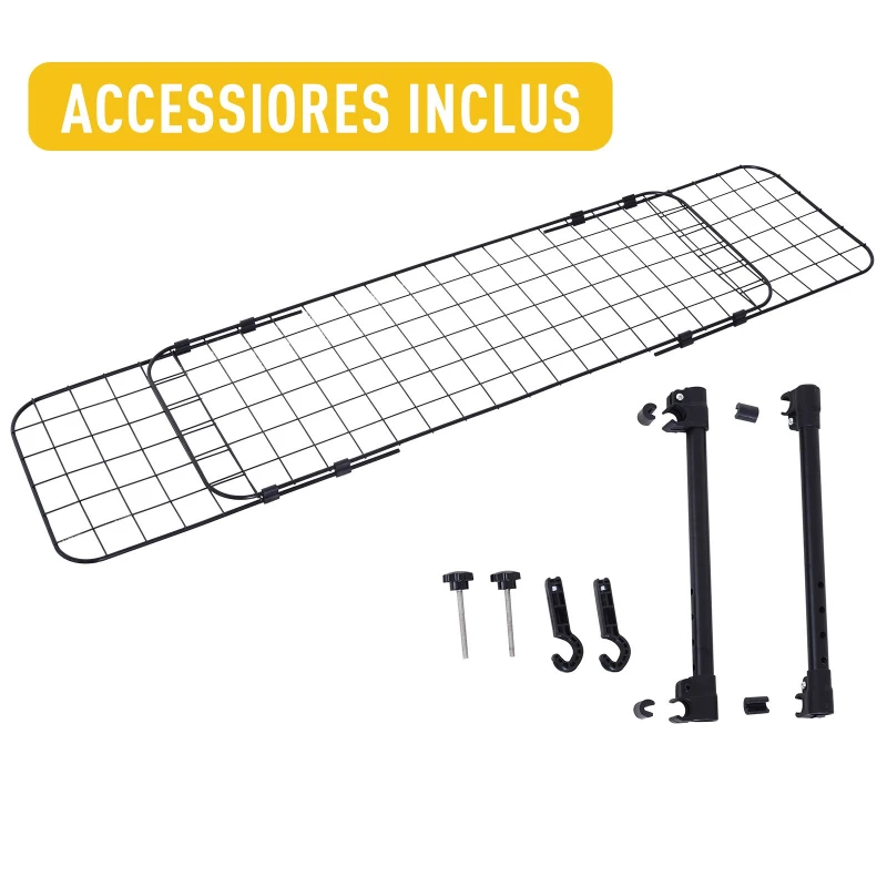 PawHut Grille de séparation voiture universelle pour chien barrière de protection animaux longueur réglable dim. 91-152L x 30H cm kit complet installation inclus métal noir