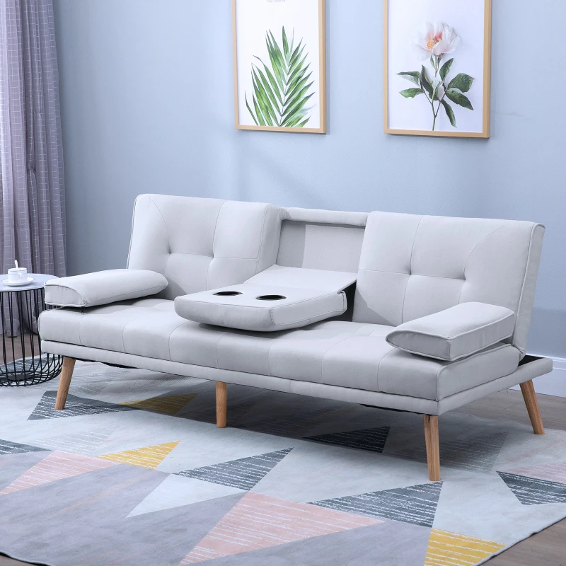 HOMCOM 3 Seater Sofa Bed Convertible Recliner Adjustable Back Thick Cushions w/ Armrest Middle Table Scandi Style Grey