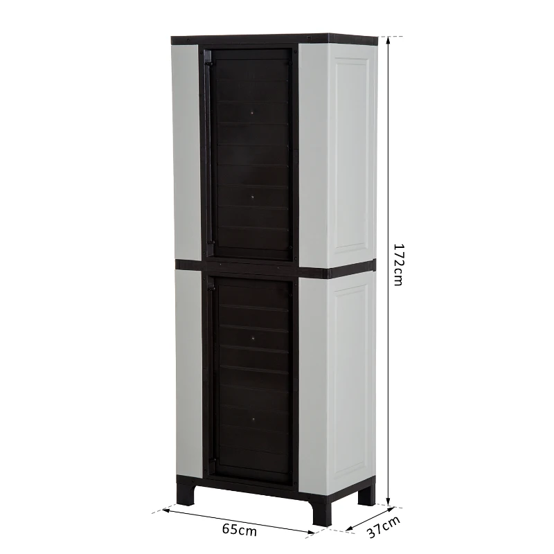 Outsunny Armoire de Jardin Armoire Haute Multi-rangements 2 Portes 3 étagères réglables en Hauteur 65L x 37l x 172H cm Gris Clair Chocolat