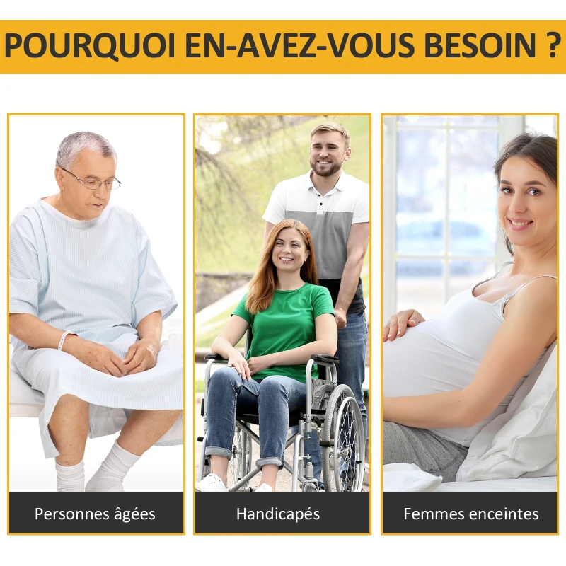 HOMCOM Barre de redressement de lit réglable en hauteur - poignée d'appui pour le lit - barre d'appui de lit - acier noir