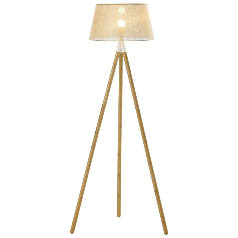 Lampadaire trépied style scandinave bambou lin beige