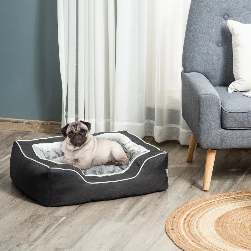 PawHut Panier chien lit pour animaux canapé chien chat coussin amovible lavable peluche confortable extra-doux coton PP tissu polyester 75 x 60 x 22 cm noir et gris
