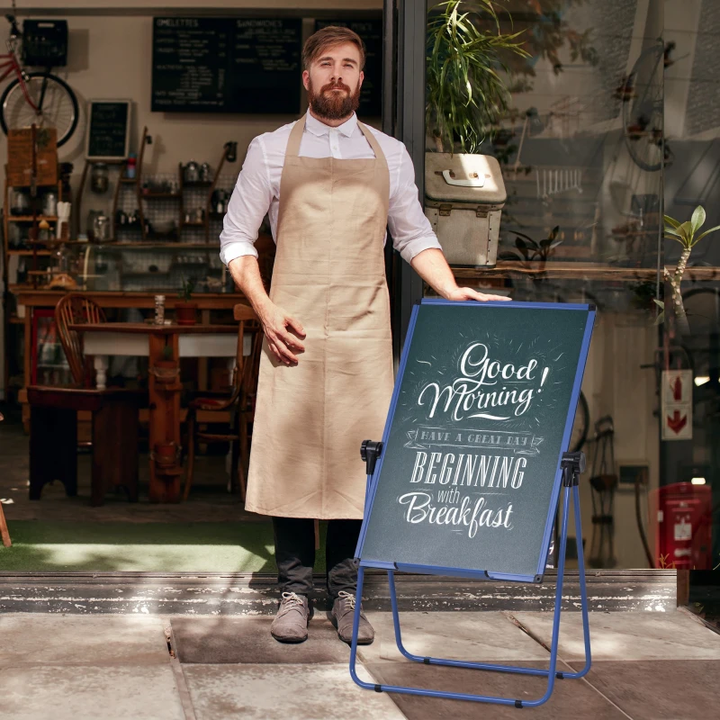 HOMCOM Chevalet de conférence pliable - tableau blanc magnétique double face - pivotant, réglable en hauteur 73L x 45l x 92-158H cm - bleu