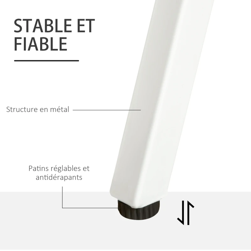 HOMCOM Bureau informatique bureau secrétaire en verre multimédia contemporain 2 étagères arrières cadre en métal blanc