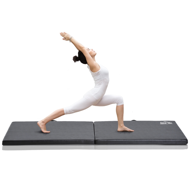 HOMCOM Tapis de gymnastique yoga pilates fitness pliable portable grand confort 180L x 60l x 5H cm revêtement synthétique noir