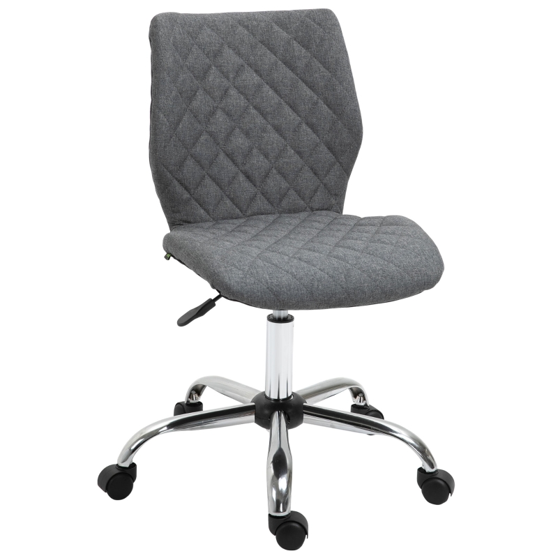 Chaise de bureau effet capitonné hauteur réglable pivotant 360° piètement chromé lin gris