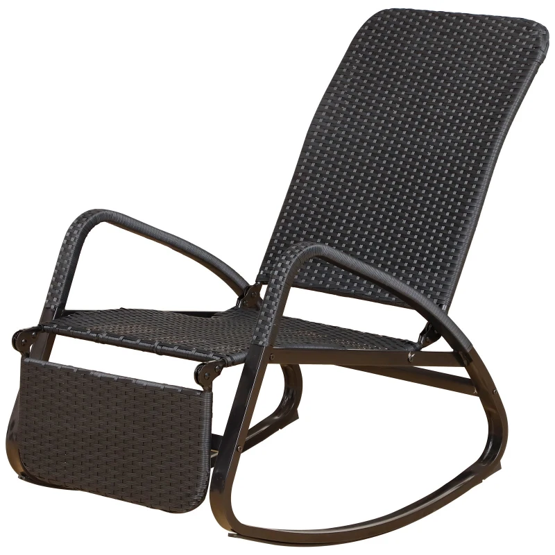 Outsunny Rocking chair fauteuil à bascule style cosy dossier repose-pied réglable résine tressée 4 fils imitation rotin noir