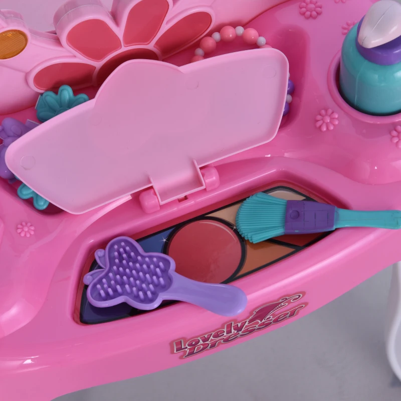 HOMCOM Coiffeuse Enfant avec Tabouret et lumières et Sons Rose dim. 36L x 20l x H59,5 cm