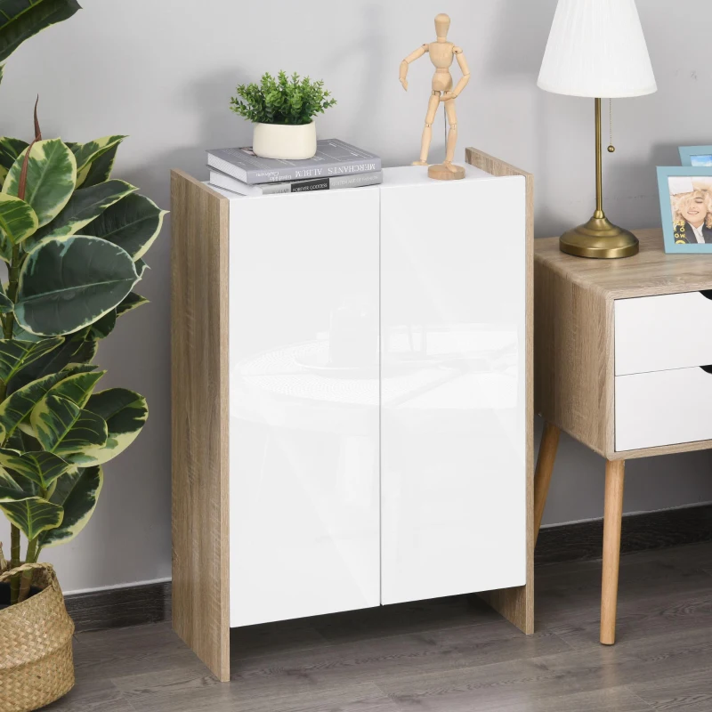 HOMCOM Meuble de Rangement 2 Portes Salle de Bain Salon Couleur Blanc et chêne dim. 60L x 25l x 90H cm