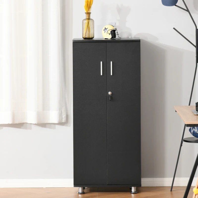 HOMCOM Armoire de Bureau verrouillable dim. 55L x 36l x 125H cm 2 étagères Pieds métal chromé Panneaux Particules Gris foncé